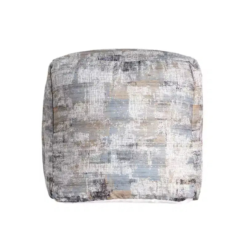 HomeRoots 18 Blue Cotton Abstract Pouf Ottoman