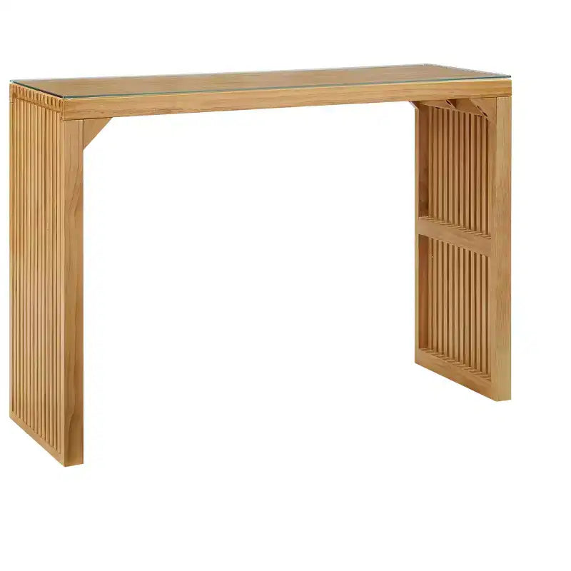 GDFStudio Hux Farmhouse Natural Pine Dining Bench and Table Set with Tempered Glass Top