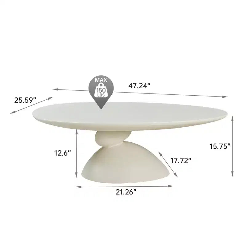 47 Lucky Stone Oval Fiberglass Coffee Table Sculptural Base Milk White