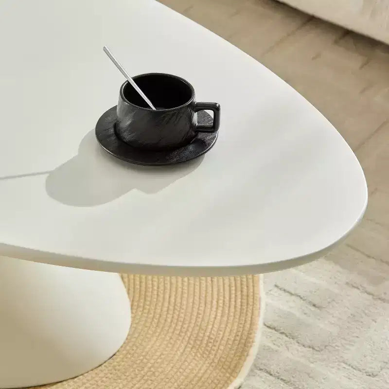 47 Lucky Stone Oval Fiberglass Coffee Table Sculptural Base Milk White