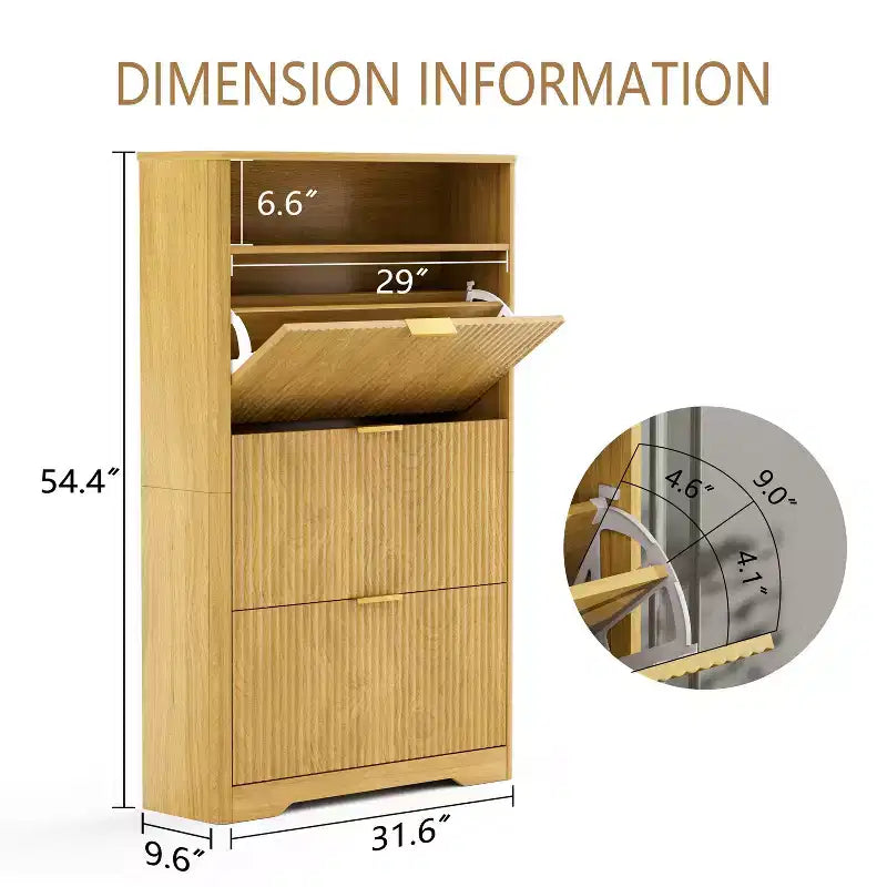 Homy Casa 3-Tier Modern Shoe Cabinet with Flip-Down Doors and Open Shelf
