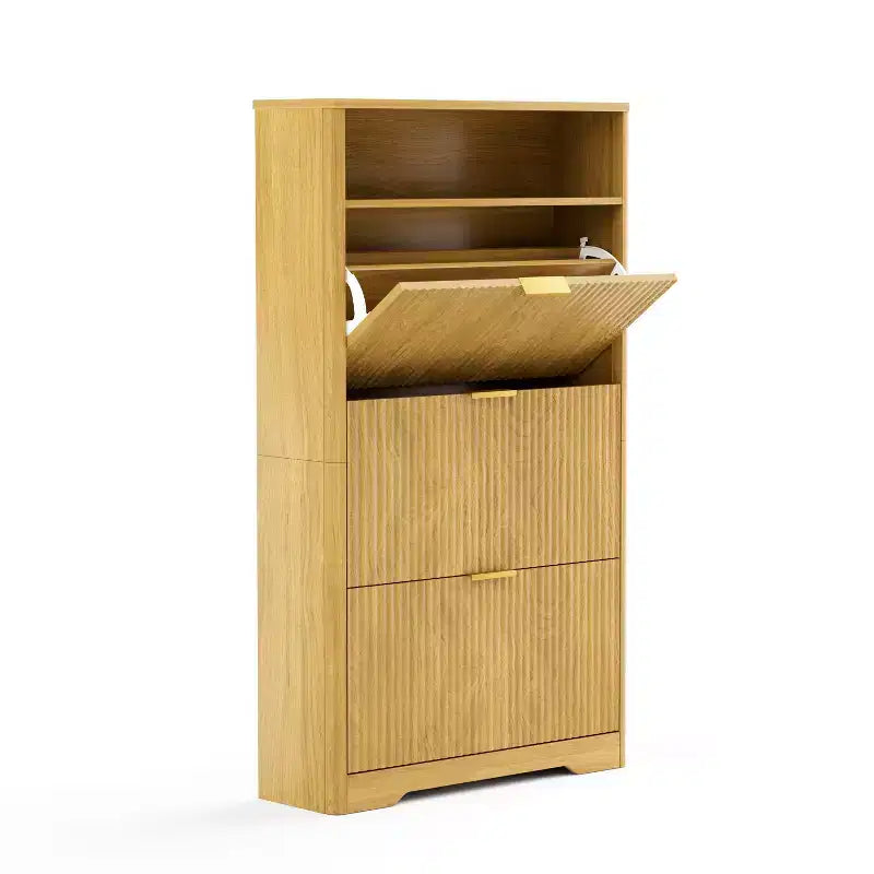 Homy Casa 3-Tier Modern Shoe Cabinet with Flip-Down Doors and Open Shelf