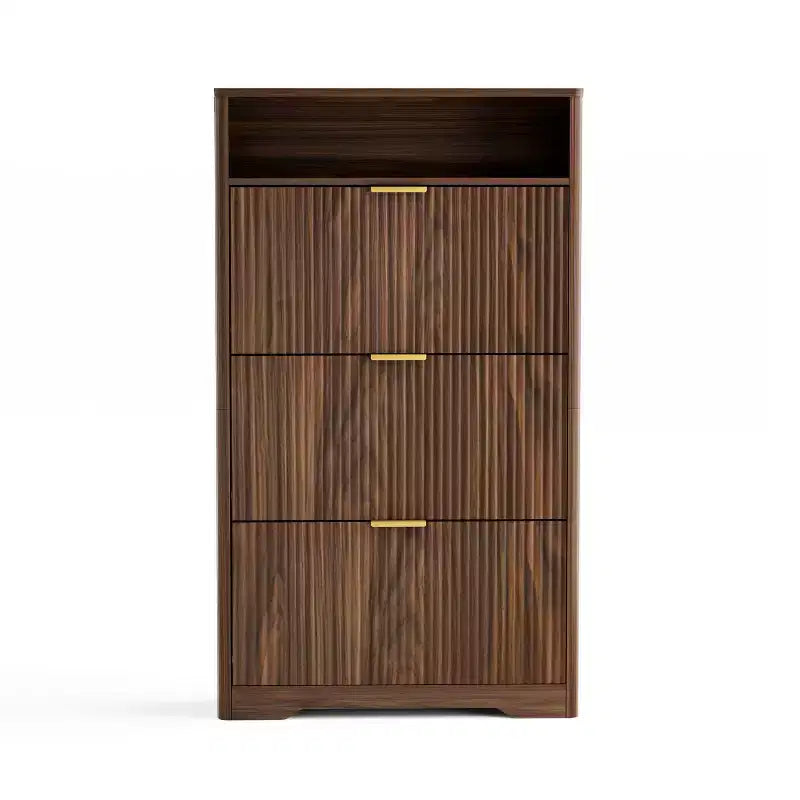 Homy Casa 3-Tier Modern Shoe Cabinet with Flip-Down Doors and Open Shelf