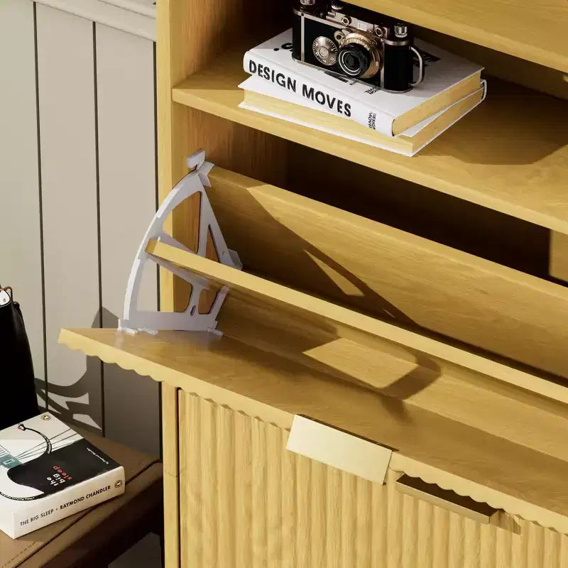 Homy Casa 3-Tier Modern Shoe Cabinet with Flip-Down Doors and Open Shelf