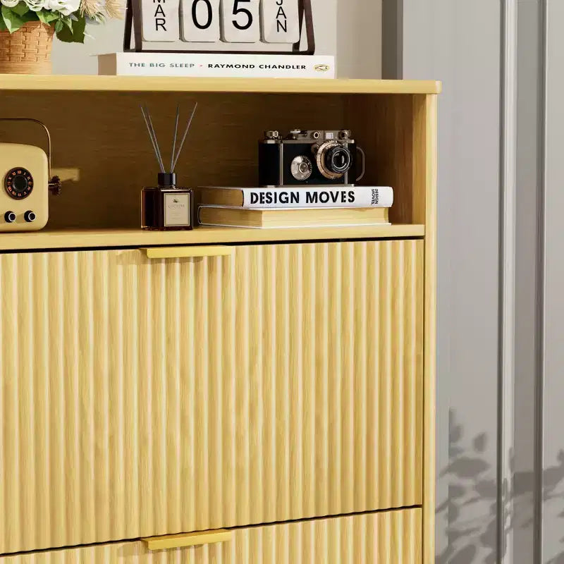 Homy Casa 3-Tier Modern Shoe Cabinet with Flip-Down Doors and Open Shelf