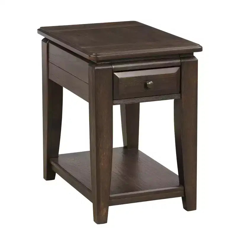 Table d'appoint rectangulaire traditionnelle en bois avec tiroir et étagère ouverte