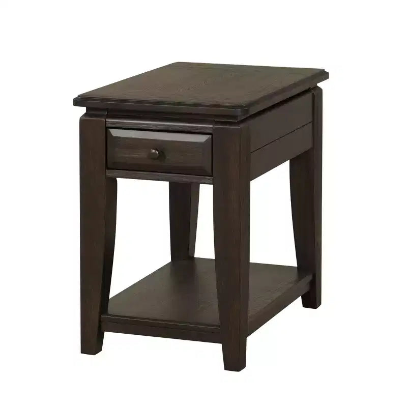 Table d'appoint rectangulaire traditionnelle en bois avec tiroir et étagère ouverte