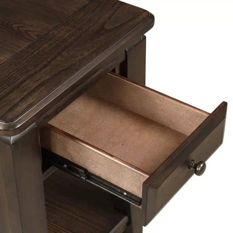 Table d'appoint rectangulaire traditionnelle en bois avec tiroir et étagère ouverte