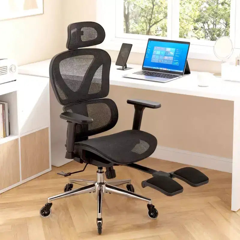 Ergonomic Mesh Office Chair with Wheels, Lumbar Support, 3D Armrests, Hidden Footrest &amp; Lockable Tilt for Home Office