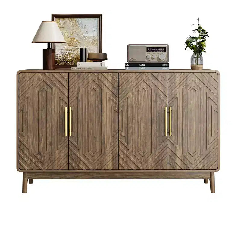 Buffet moderne sculpté à quatre portes avec étagères réglables, Armoire de rangement multifonctionnelle