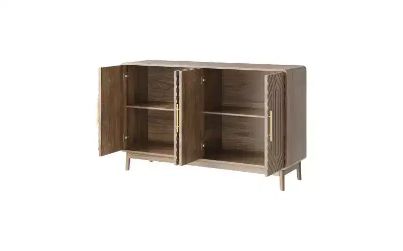 Buffet moderne sculpté à quatre portes avec étagères réglables, Armoire de rangement multifonctionnelle