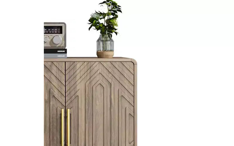 Buffet moderne sculpté à quatre portes avec étagères réglables, Armoire de rangement multifonctionnelle