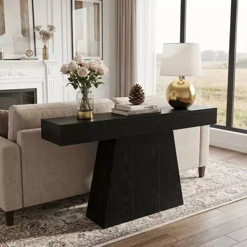 MAYEERTY 63-Inch Farmhouse Console Table, Entryway Sofa Table with Trapezoidal Base