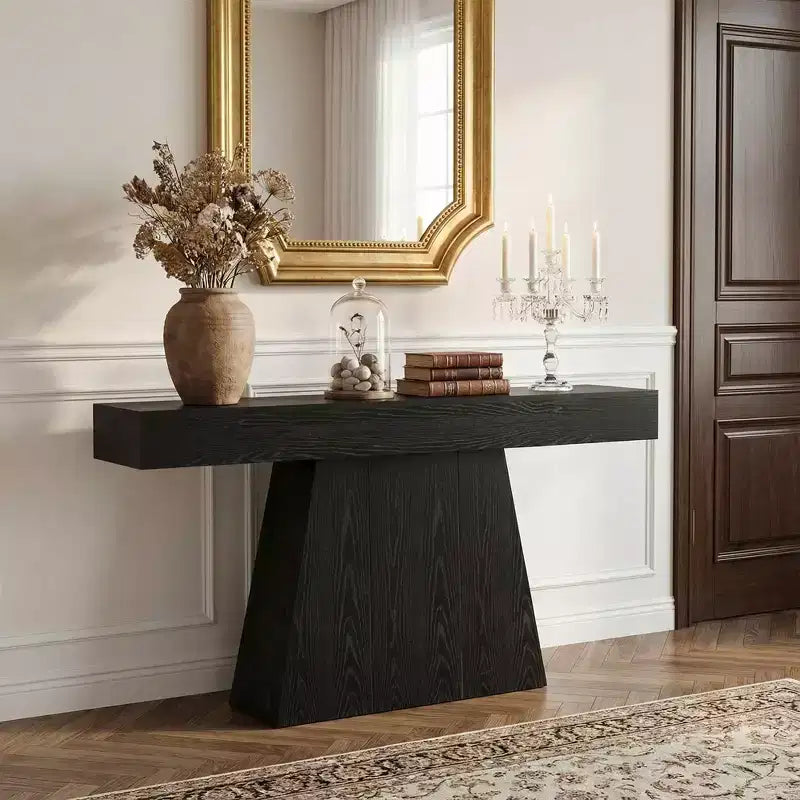 Console de ferme de 63 pouces, table de canapé d'entrée avec base trapézoïdale