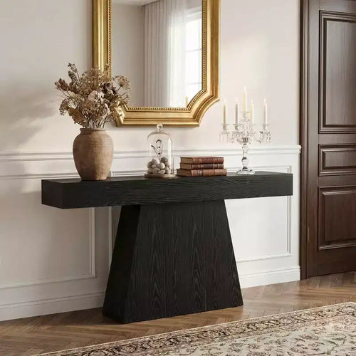 Console de ferme de 63 pouces, table de canapé d'entrée avec base trapézoïdale