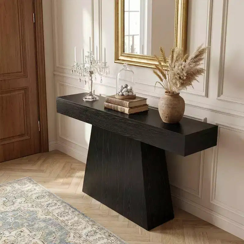 Console de ferme de 63 pouces, table de canapé d'entrée avec base trapézoïdale