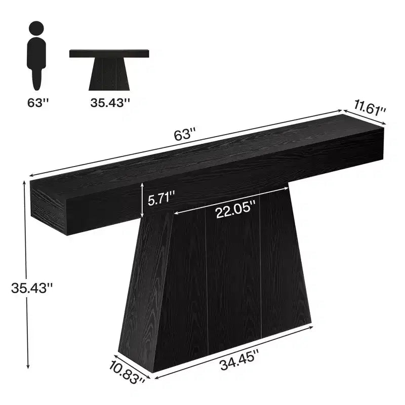 Console de ferme de 63 pouces, table de canapé d'entrée avec base trapézoïdale