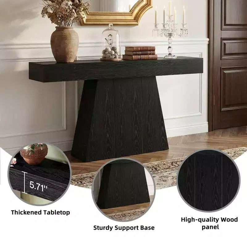 Console de ferme de 63 pouces, table de canapé d'entrée avec base trapézoïdale