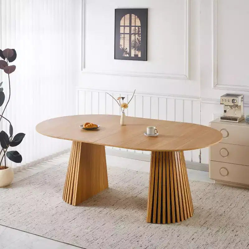 Modern 3-Way Extendable Dining Table, 46 Round Pedestal Table Convertible to 63 &amp; 78.7 Dining Table for Dining Room or Kitchen-Panipeachy