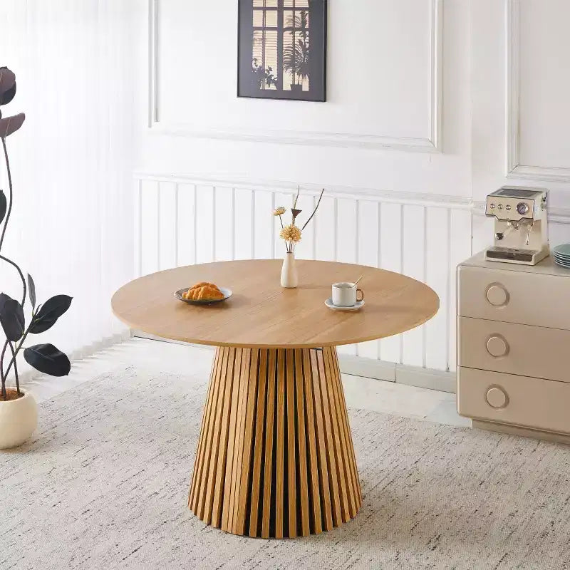 Table à manger moderne extensible 3 positions, table sur pied ronde de 117 cm convertible