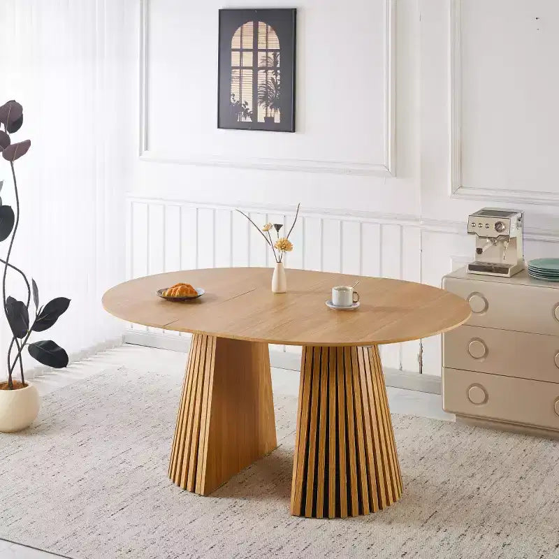 Table à manger moderne extensible 3 positions, table sur pied ronde de 117 cm convertible