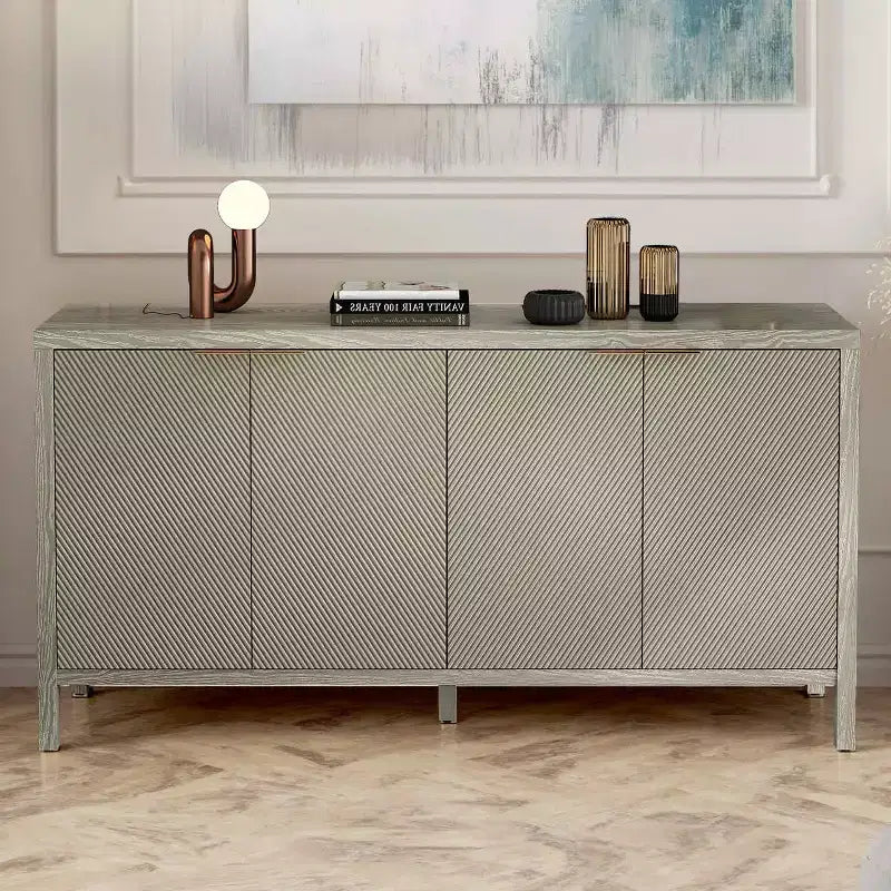 MAYEERTY 59 Storage Cabinet with Storae Modern Wood Buffet Cabinet with 4 Doors &amp; Adjustable Shelves for Living Room Entryway Beige
