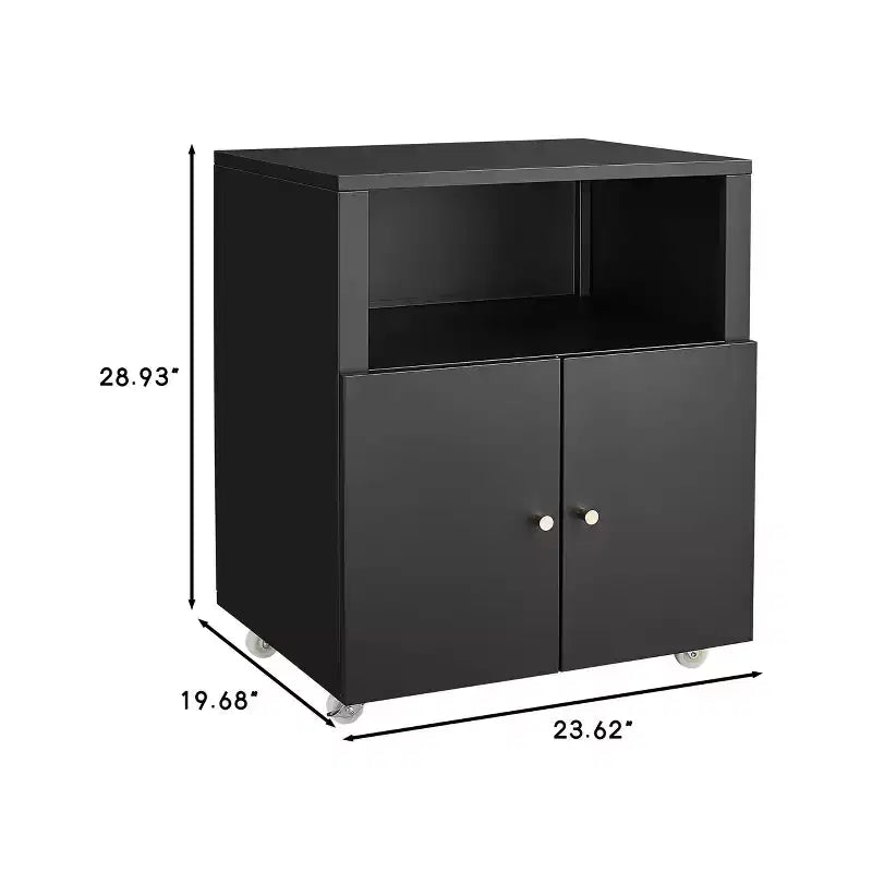 Meuble Classeur Mobile en Métal Noir avec 2 Portes Verrouillables pour Imprimante