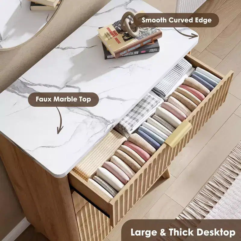 Commode moderne de 120 cm de haut à 5 tiroirs cannelés pour chambre à coucher
