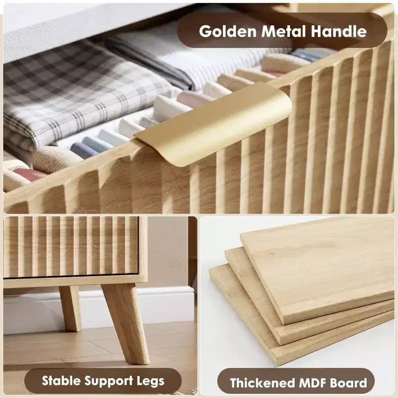 Commode moderne de 120 cm de haut à 5 tiroirs cannelés pour chambre à coucher