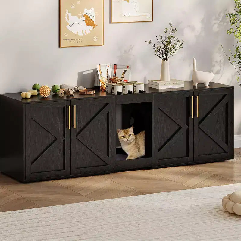 Cat Litter Box Enclosure, Large Cat Litter Cabinet, Double Enclosed Litter Box Furniture, Wooden Litter Box Cabinet, for Home, Living Room