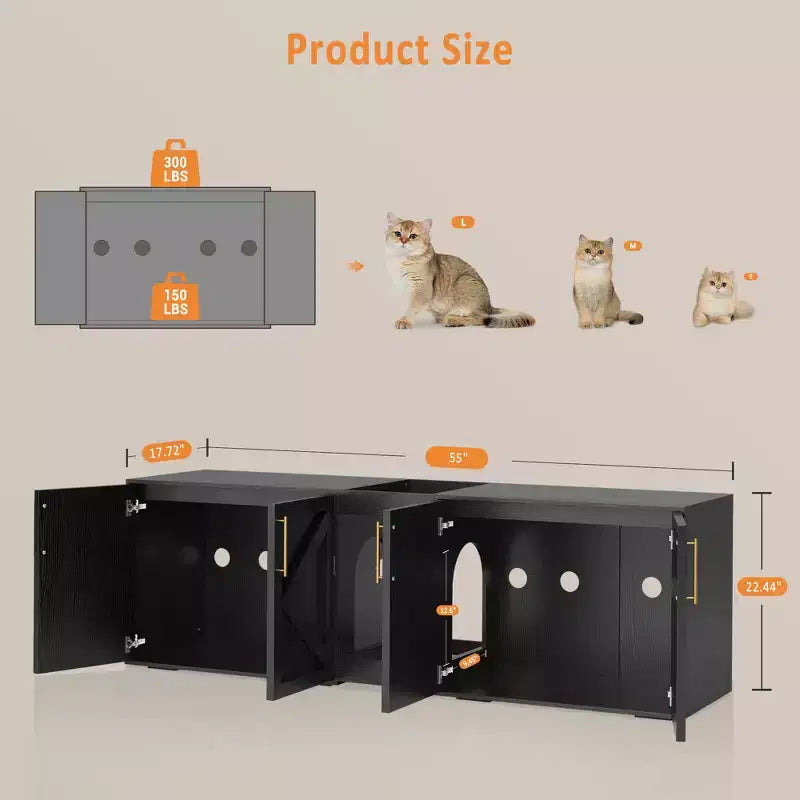 Meuble cache-litière pour grand chat, Meuble de litière double, Meuble pour litière de chat
