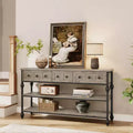 52.5 Inch Console Tables for Entryway with 3 Drawers, 3-Tier Industrial Metal Frame Sofa Table with Roman Column Legs for Hallway, Living Room, Foyer