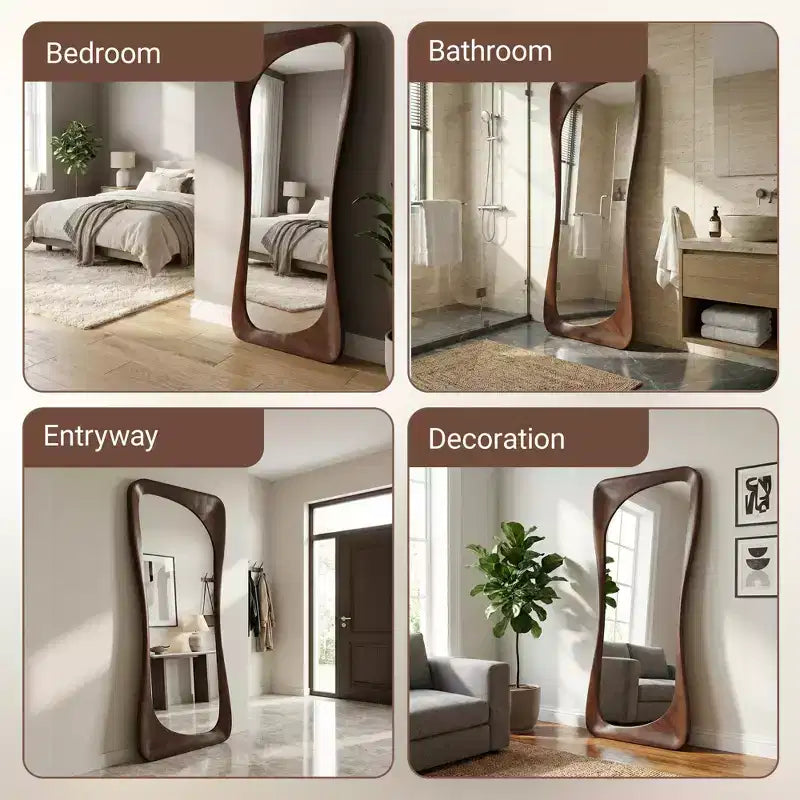 Miroir asymétrique pleine longueur, miroir décoratif à poser, miroir de salle de bain moderne
