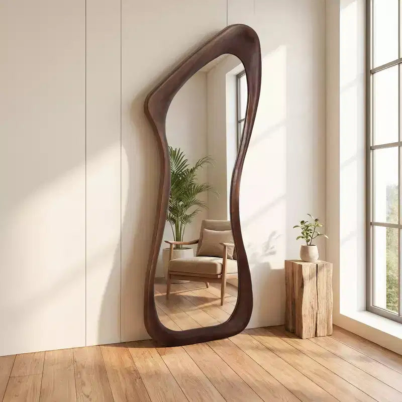 Miroir asymétrique pleine longueur, miroir décoratif à poser, miroir de salle de bain moderne