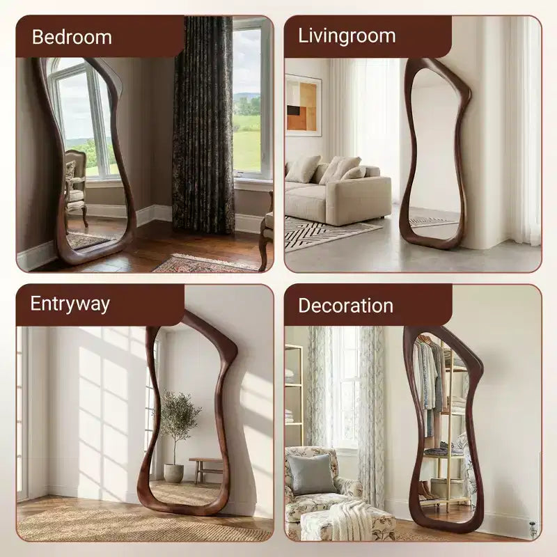 Miroir asymétrique pleine longueur, miroir décoratif à poser, miroir de salle de bain moderne
