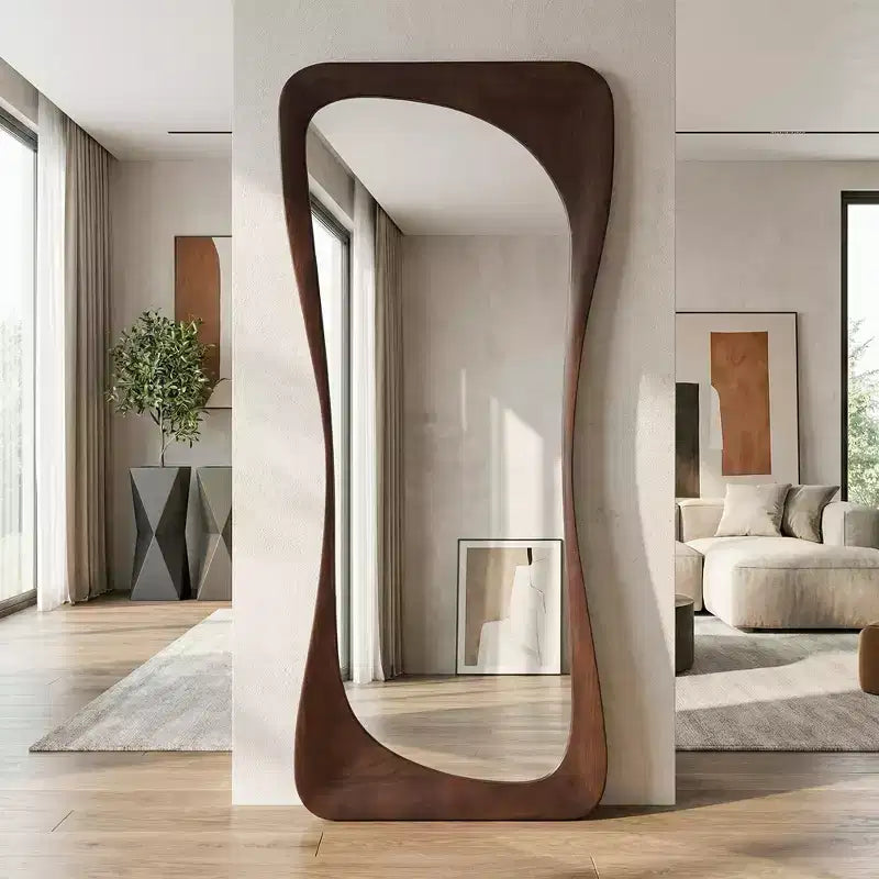 Miroir asymétrique pleine longueur, miroir décoratif à poser, miroir de salle de bain moderne