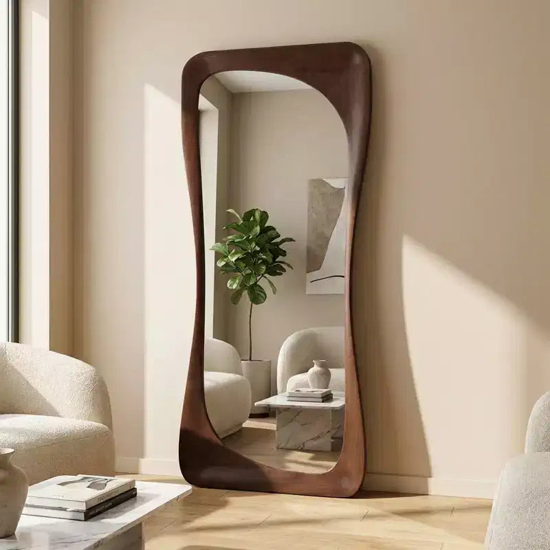 Miroir asymétrique pleine longueur, miroir décoratif à poser, miroir de salle de bain moderne