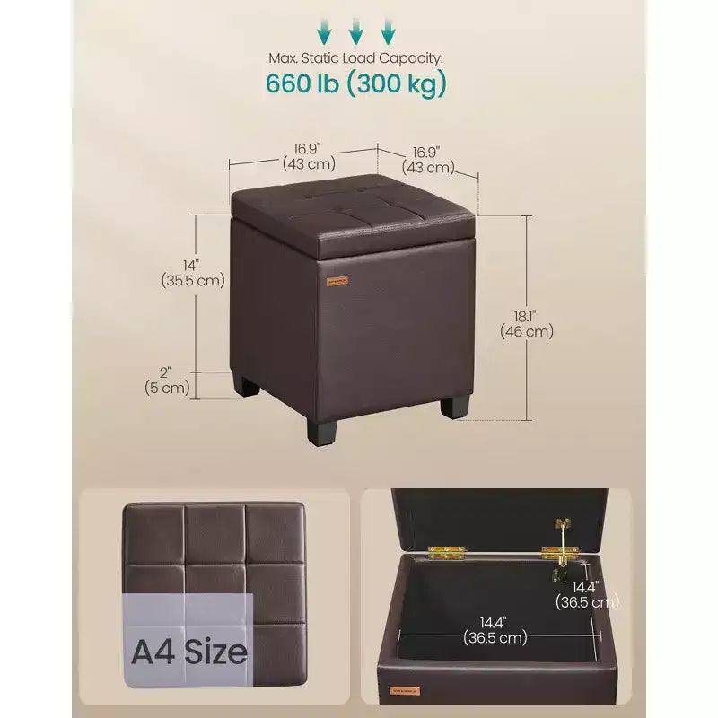 Ottoman de rangement carré, Repose-pieds avec pieds, Cube ottoman