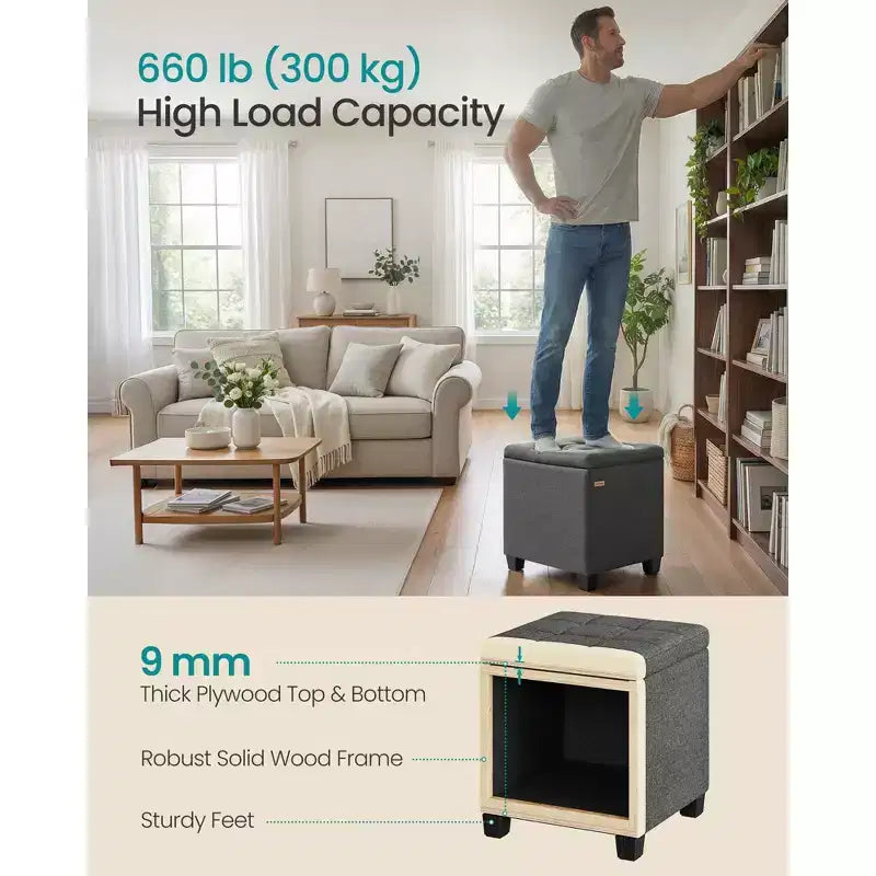 Ottoman de rangement carré, Repose-pieds avec pieds, Cube ottoman
