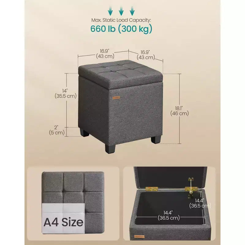 Ottoman de rangement carré, Repose-pieds avec pieds, Cube ottoman