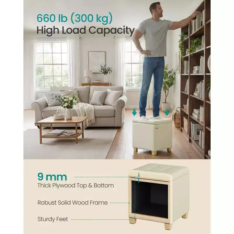 Ottoman de rangement carré, Repose-pieds avec pieds, Cube ottoman