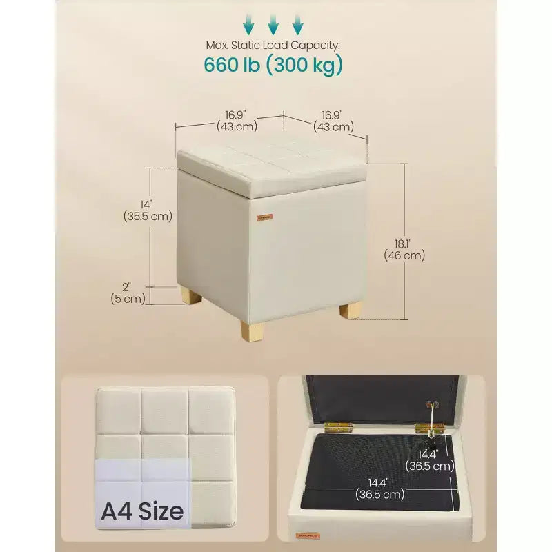 Ottoman de rangement carré, Repose-pieds avec pieds, Cube ottoman