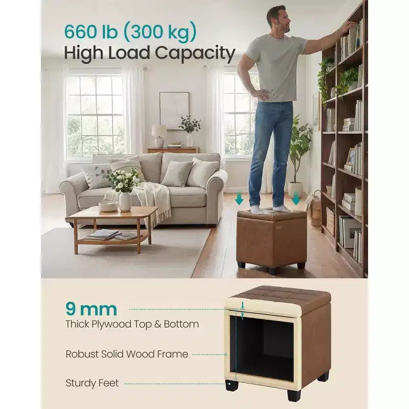 Ottoman de rangement carré, Repose-pieds avec pieds, Cube ottoman