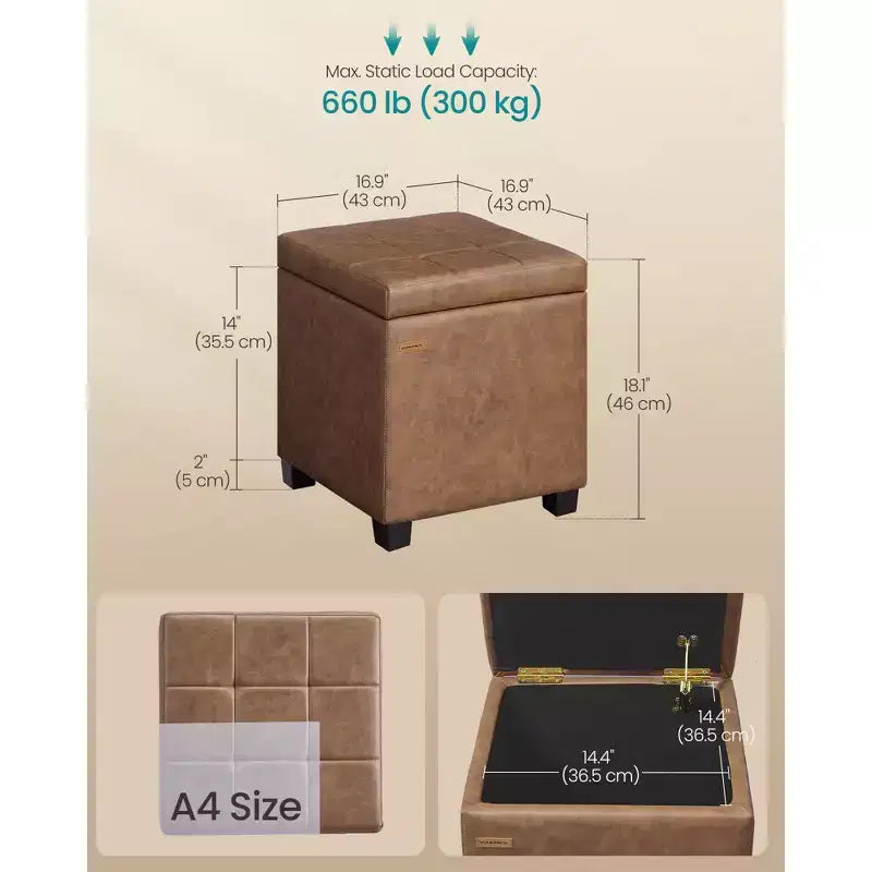 Ottoman de rangement carré, Repose-pieds avec pieds, Cube ottoman