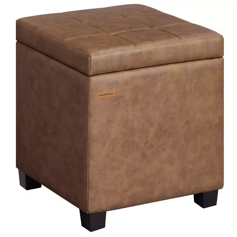 SONGMICS Square Storage Ottoman, Foot Stool Footrest with Legs, Ottoman Cube, 16.9 x 16.9 x 18.1 Inches