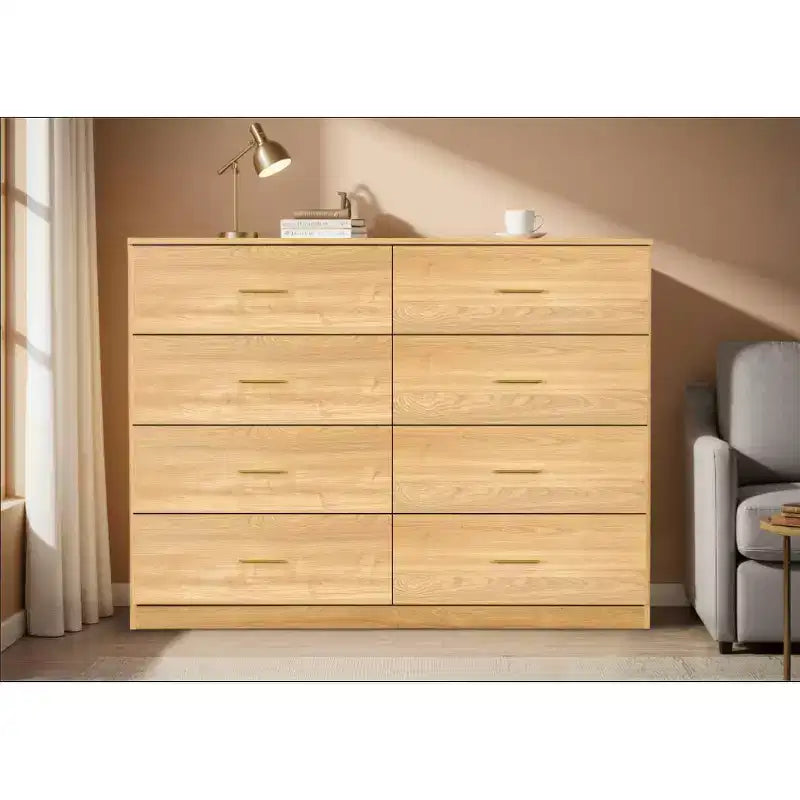 Modern Natural 8-Drawer Dresser For Bedroom - Ample Storage Wide Dresser, Sturdy &amp; Safe