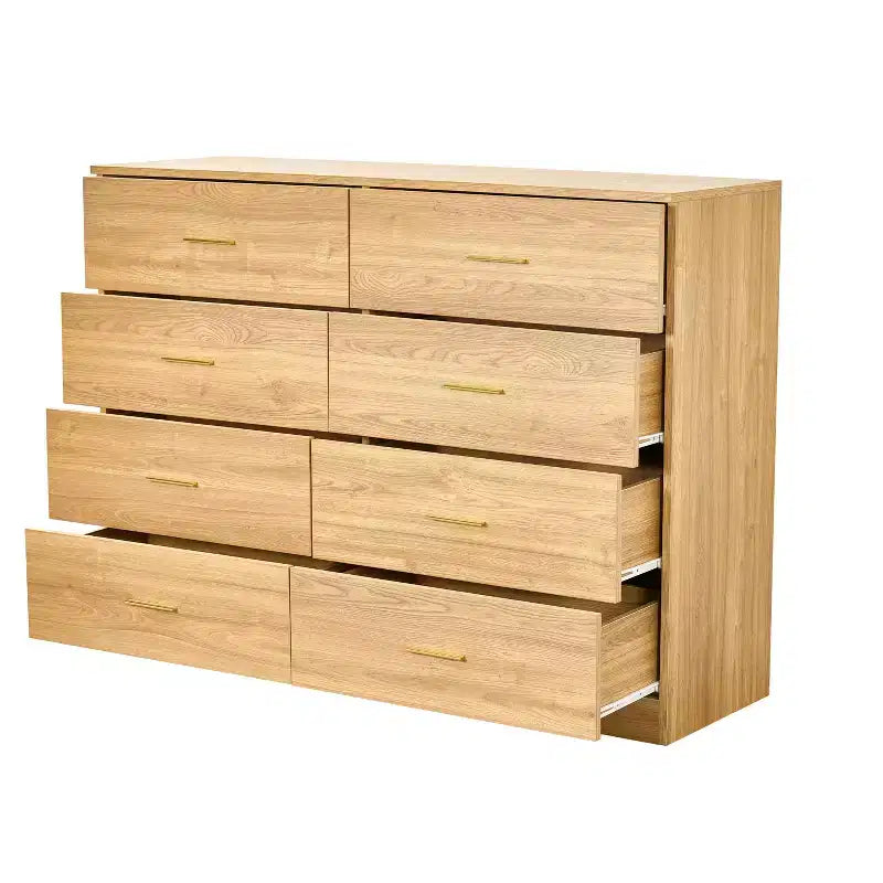 Commode Moderne Naturelle à 8 Tiroirs pour Chambre à Coucher avec Grand Espace de Rangement, Commode Large, Robuste et Sûre