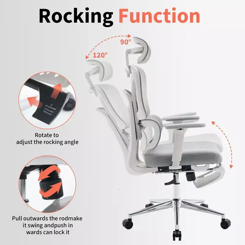 Fauteuil de bureau ergonomique, chaise de bureau pour ordinateur confortable avec appuie-tête rembourré réglable