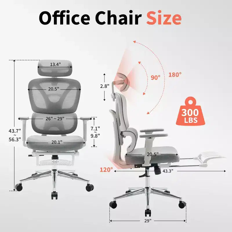 Fauteuil de bureau ergonomique, chaise de bureau pour ordinateur confortable avec appuie-tête rembourré réglable