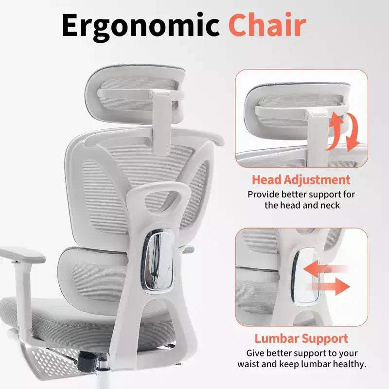 Fauteuil de bureau ergonomique, chaise de bureau pour ordinateur confortable avec appuie-tête rembourré réglable